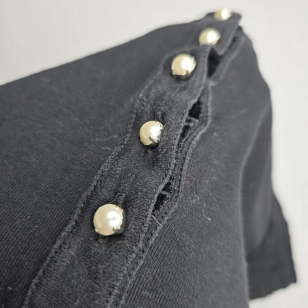 Dolce & Gabbana Women Black Shirt Size 44 Pearl Button Closure Lace Sleeve US 8
